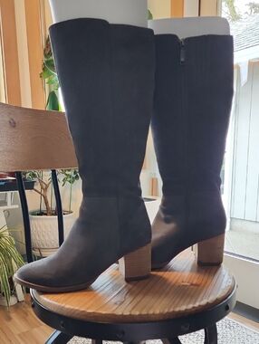 Blondo Gray Suede Knee-High Block Heel Boots